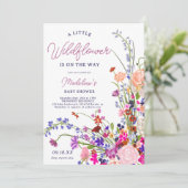 Baby shower voor modern draaiend bloemscript kaart (Staand voorkant)