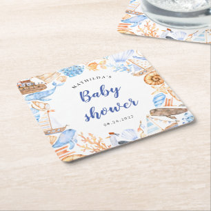 baby shower voor nautische strandillustraties kartonnen onderzetters
