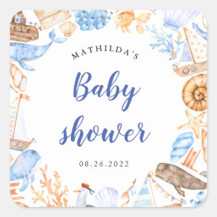 baby shower voor nautische strandillustraties vierkante sticker