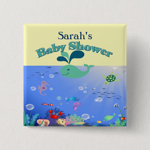 Baby shower voor onderwateravontuur vierkante button 5,1 cm