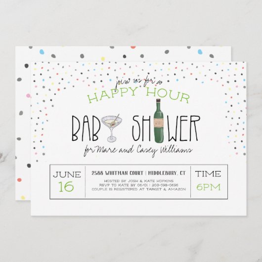 Baby shower voor paren | Happy Hour Kaart (Voorkant / Achterkant)