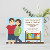 Baby shower voor paren Uitnodiging voor een jongen (Staand voorkant)