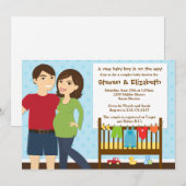 Baby shower voor paren Uitnodiging voor een jongen (Voorkant / Achterkant)