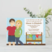 Baby shower voor paren Uitnodiging voor een jongen (Staand voorkant)