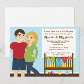 Baby shower voor paren Uitnodiging voor een jongen (Voorkant / Achterkant)