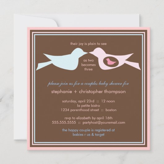 Baby shower voor paren voor vogelfamilies kaart (Voorkant)