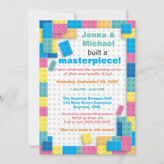 Baby shower voor pasteelbouwblokken kaart (Voorkant)