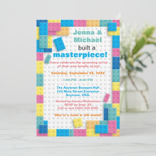 Baby shower voor pasteelbouwblokken kaart (Staand voorkant)