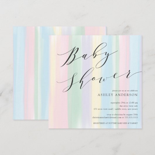 Baby shower voor pasteelregenboogstrepen kaart (Voorkant / Achterkant)