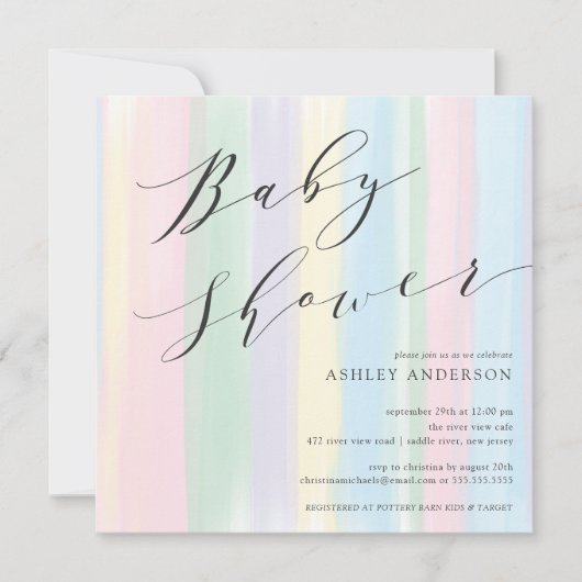 Baby shower voor pasteelregenboogstrepen kaart (Voorkant)