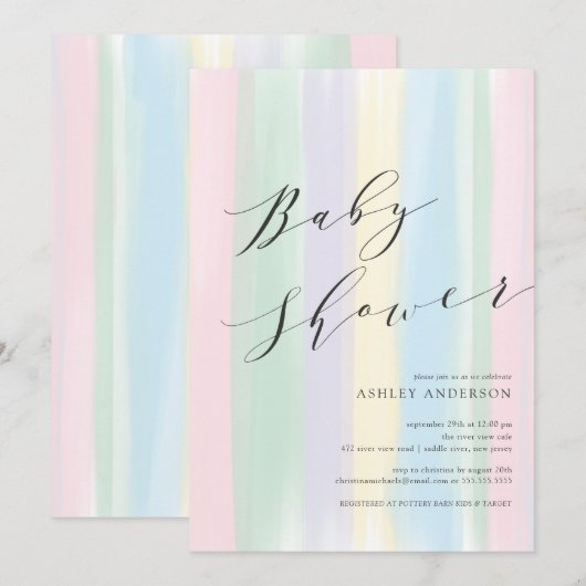 Baby shower voor pasteelregenboogstrepen kaart (Voorkant / Achterkant)