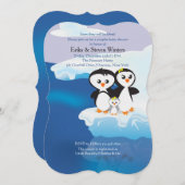 Baby shower voor pinguïnfamilieparen op maat kaart (Voorkant / Achterkant)