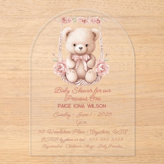 Baby shower voor Precious Baby Girl Acryl Uitnodigingen (Voorkant)