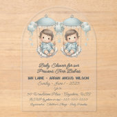 Baby shower voor Precious Twin Boy Babies Acryl Uitnodigingen (Voorkant)