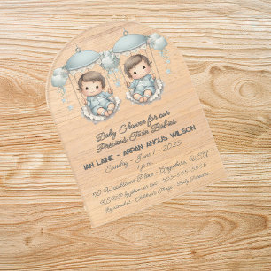 Baby shower voor Precious Twin Boy Babies Acryl Uitnodigingen
