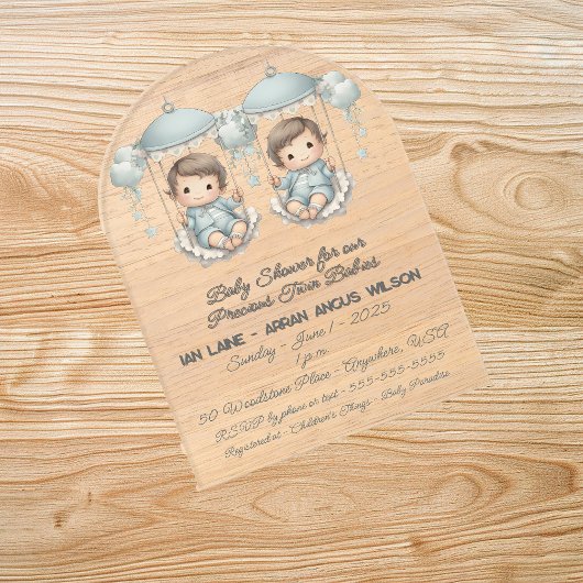 Baby shower voor Precious Twin Boy Babies Acryl Uitnodigingen