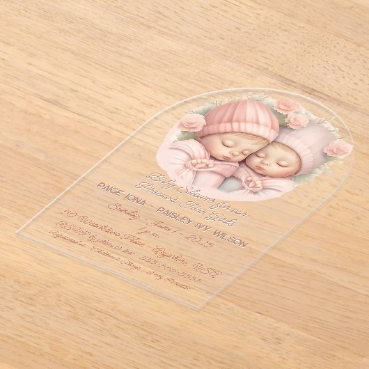 Baby shower voor Precious Twin Girl Babies Acryl Uitnodigingen (Laagn)