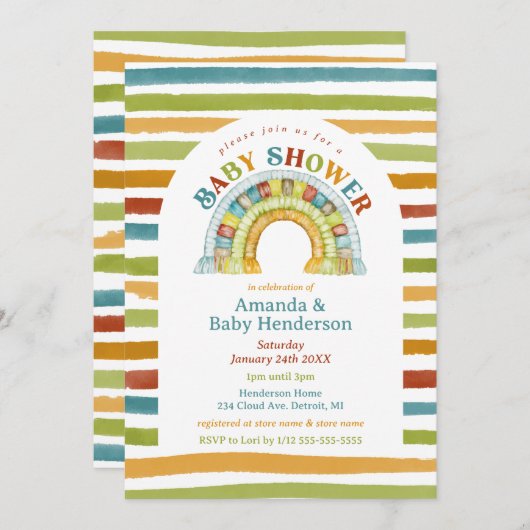 Baby shower voor primaire kleurjongen Boho-regenbo Kaart (Voorkant / Achterkant)