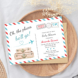 Baby shower voor reizen, vliegtuig nodigt uit kaart