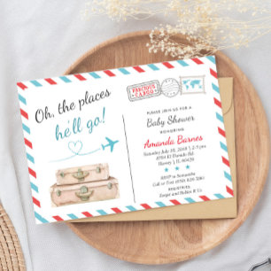 Baby shower voor reizen, vliegtuig nodigt uit kaart