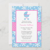 Baby shower voor roze en blauwe carriage Snowflake Kaart (Voorkant)