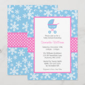 Baby shower voor roze en blauwe carriage Snowflake Kaart (Voorkant / Achterkant)