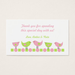 Baby shower voor roze en groene vogels visitekaartjes