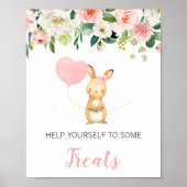 Baby shower voor Roze Floral Bunny Balloon Poster (Voorkant)