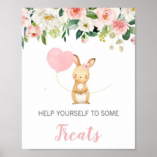 Baby shower voor Roze Floral Bunny Balloon Poster (Voorkant)