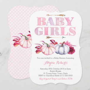 Baby shower voor roze grijze pompoenen met tweekle kaart