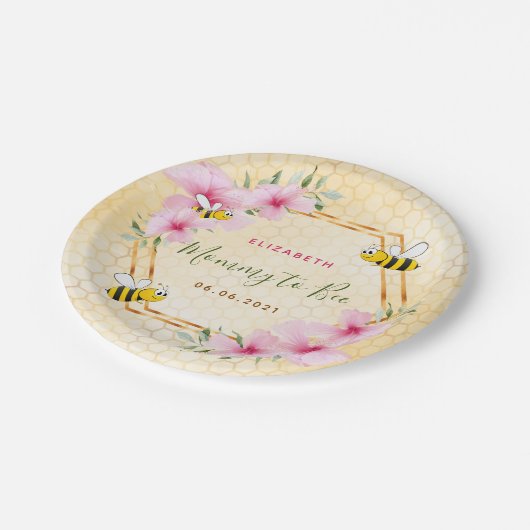 Baby shower voor roze honingraatroze honingraatpro papieren bordje (Gekanteld)