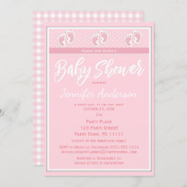 Baby shower voor roze meisjesvoetafdruk kaart