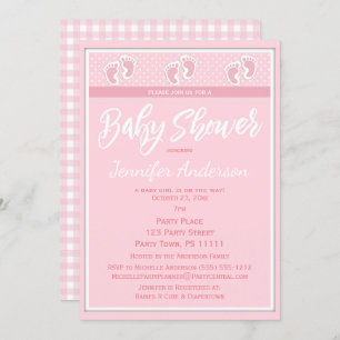 Baby shower voor roze meisjesvoetafdruk kaart