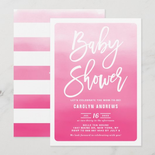 Baby shower voor roze ombre Modern Kaart (Voorkant / Achterkant)