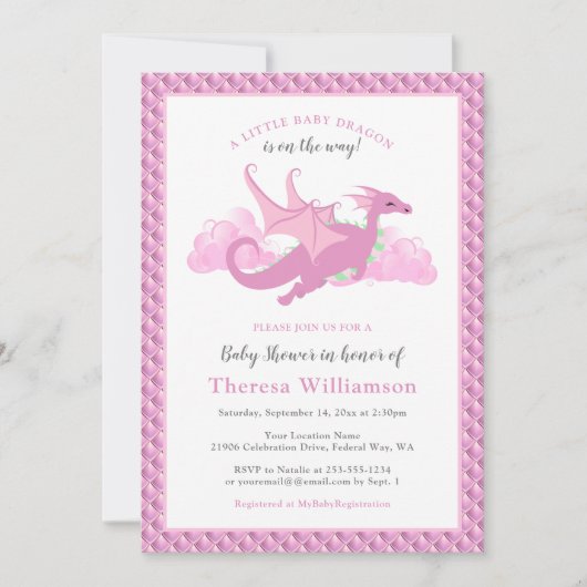 Baby shower voor roze whisky dragon kaart (Voorkant)