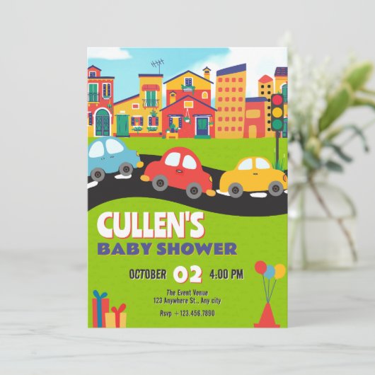 baby shower voor Schattigee auto's Kaart (Staand voorkant)