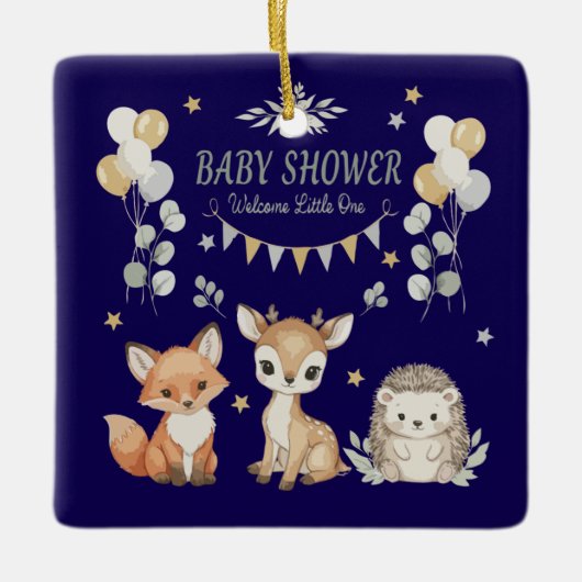 Baby shower voor Schattigee bosdieren | Vos, herte Keramisch Ornament (Voorkant)