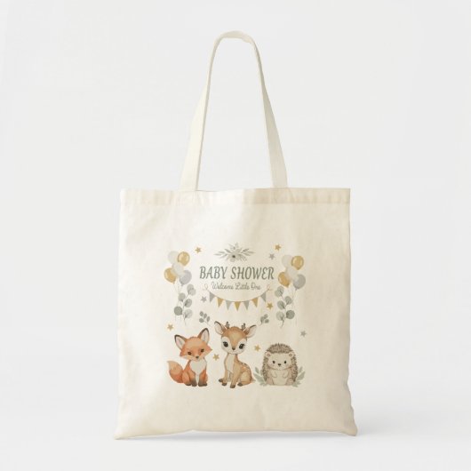Baby shower voor Schattigee bosdieren | Vos, herte Tote Bag (Voorkant)