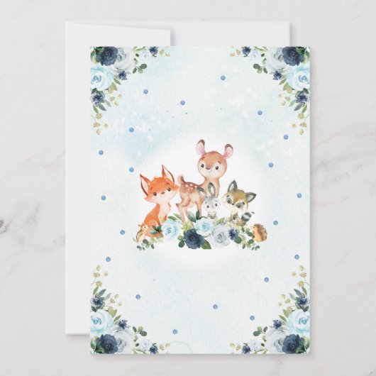 Baby shower voor Schattigee marineblauwe bosdieren Kaart (Achterkant)