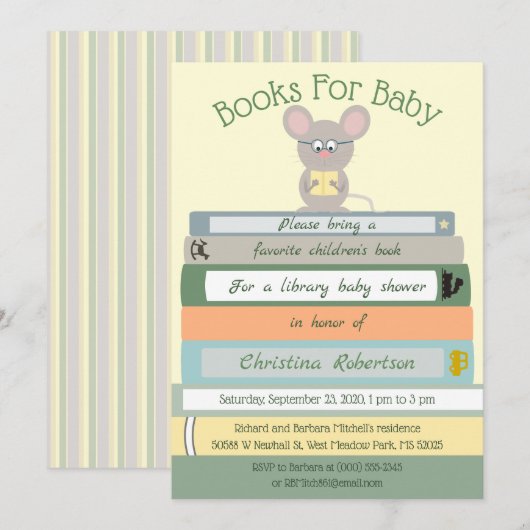 Baby shower voor Schattigee muisbibliotheek Kaart (Voorkant / Achterkant)