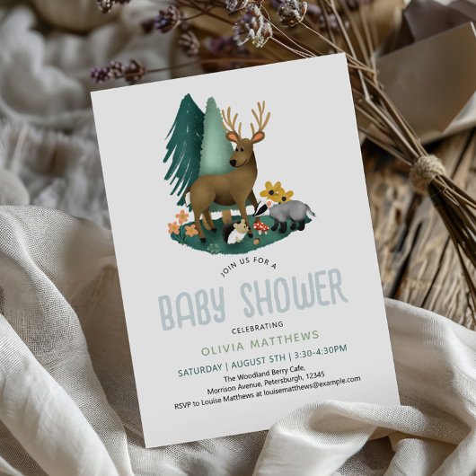 Baby shower voor Schattigee rustieke bosdieren Kaart