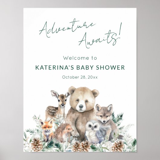 Baby shower voor Schattigee rustieke bosdieren Poster (Voorkant)