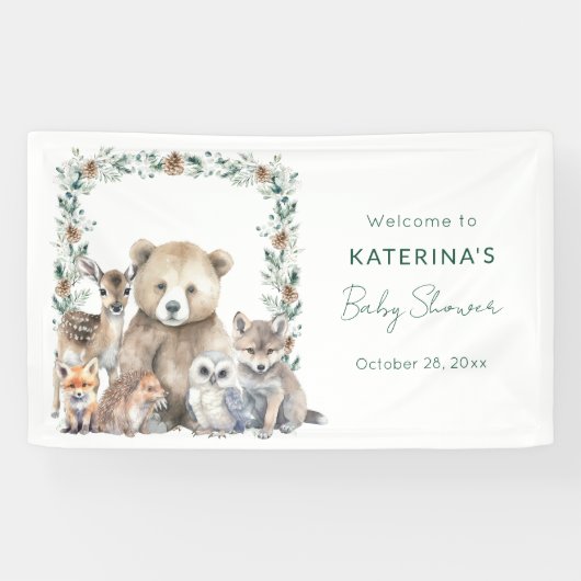 Baby shower voor Schattigee rustieke bosdieren Spandoek (Horizontaal)
