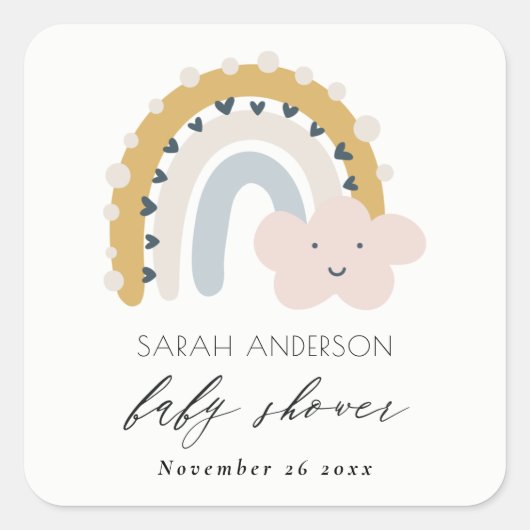 BABY SHOWER VOOR SNELLE BLAUW CLOUD RAINBOW VIERKANTE STICKER (Voorkant)