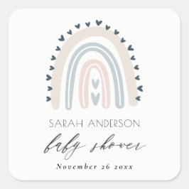 BABY SHOWER VOOR SNELLE ZWARE BLAUW HART-RAINBOW VIERKANTE STICKER