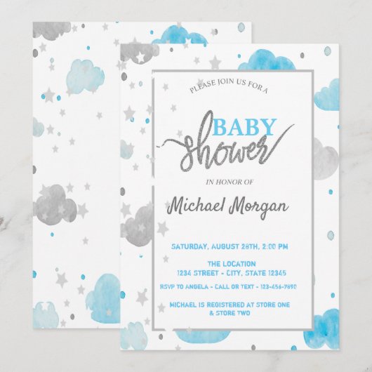 Baby shower voor sterren en wolken kaart (Voorkant / Achterkant)