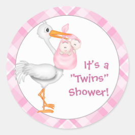 Baby shower voor Stork & Twin Girls Ronde Sticker