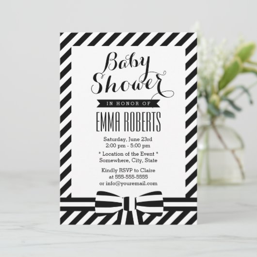 Baby shower voor tapijten, zwart en wit, tapes kaart (Staand voorkant)