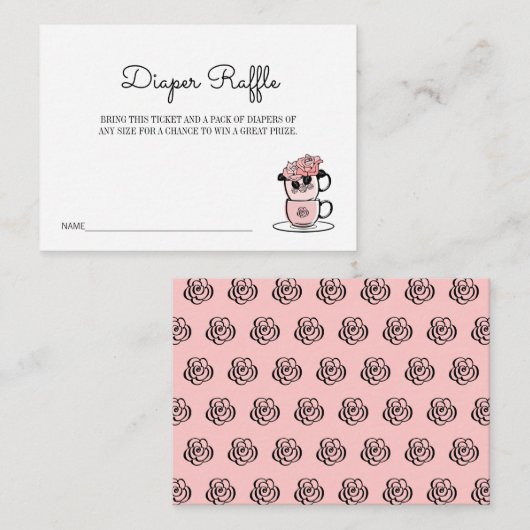 Baby shower voor theekoppen en bloemen, luiertapij informatiekaartje (Voorkant / Achterkant)