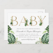 Baby shower voor Tropical Greenery Gold Typography Uitnodiging Briefkaart (Voorkant / Achterkant)